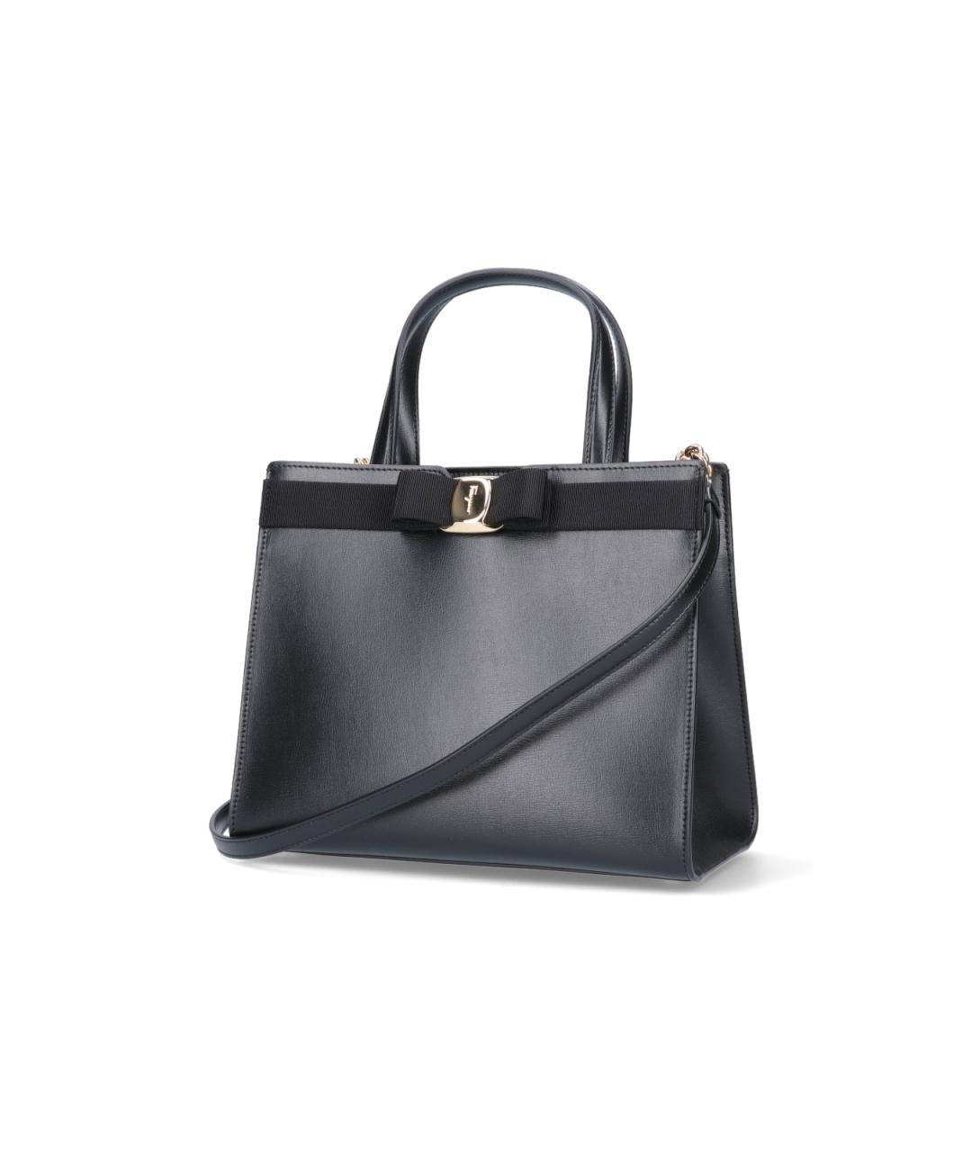 FERRAGAMO Черная кожаная сумка тоут, фото 2