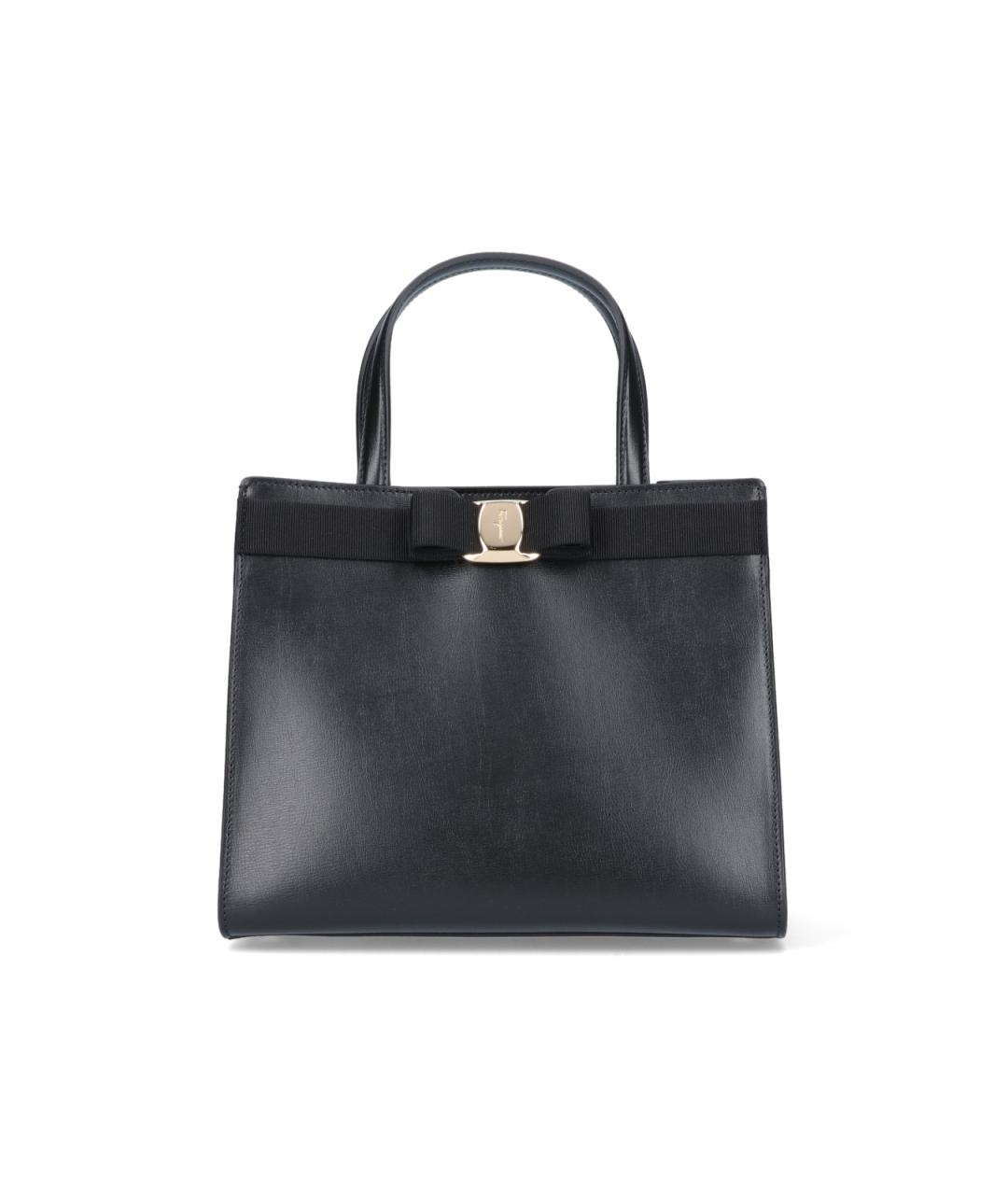 FERRAGAMO Черная кожаная сумка тоут, фото 1