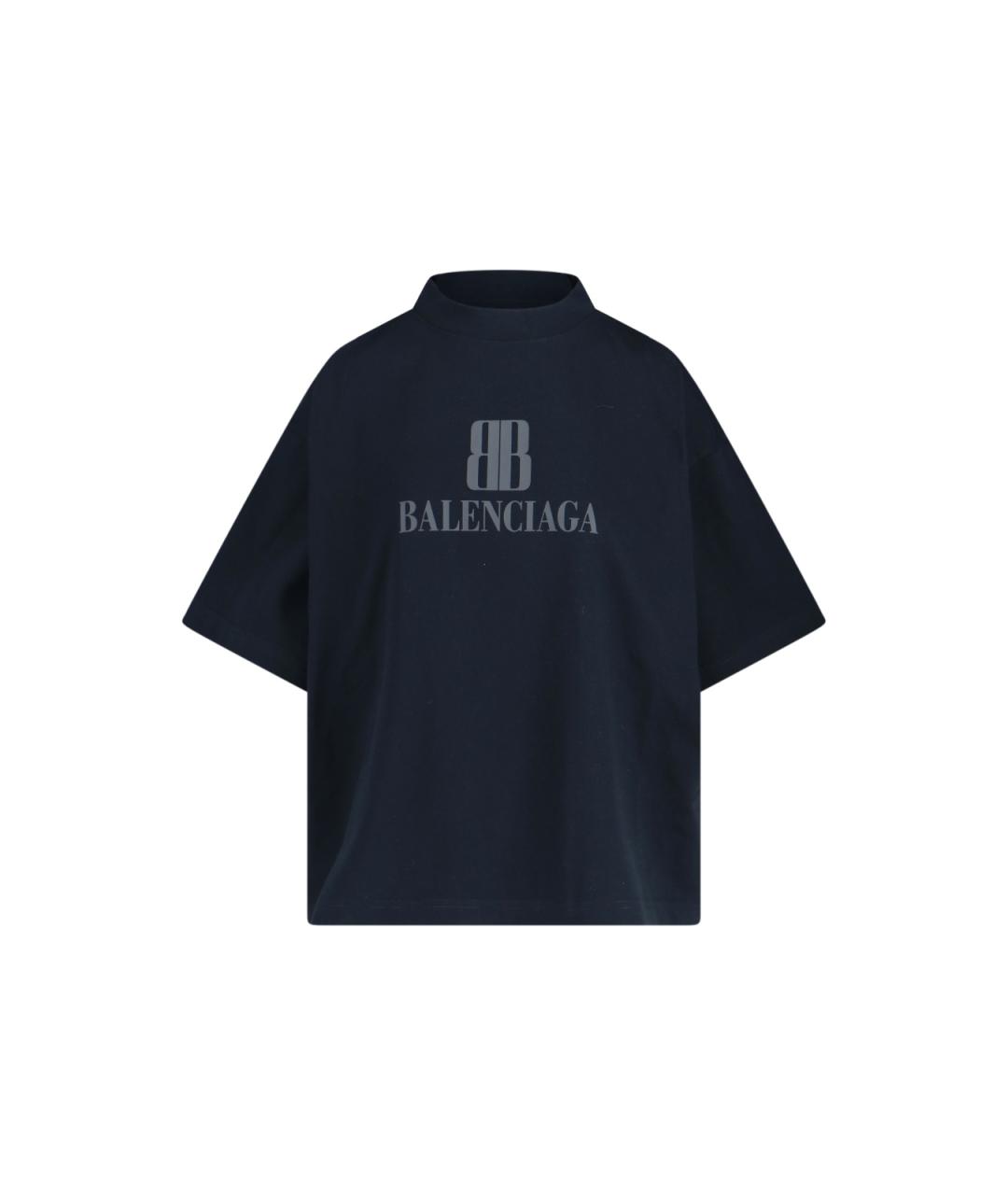BALENCIAGA Темно-синяя хлопковая футболка, фото 1