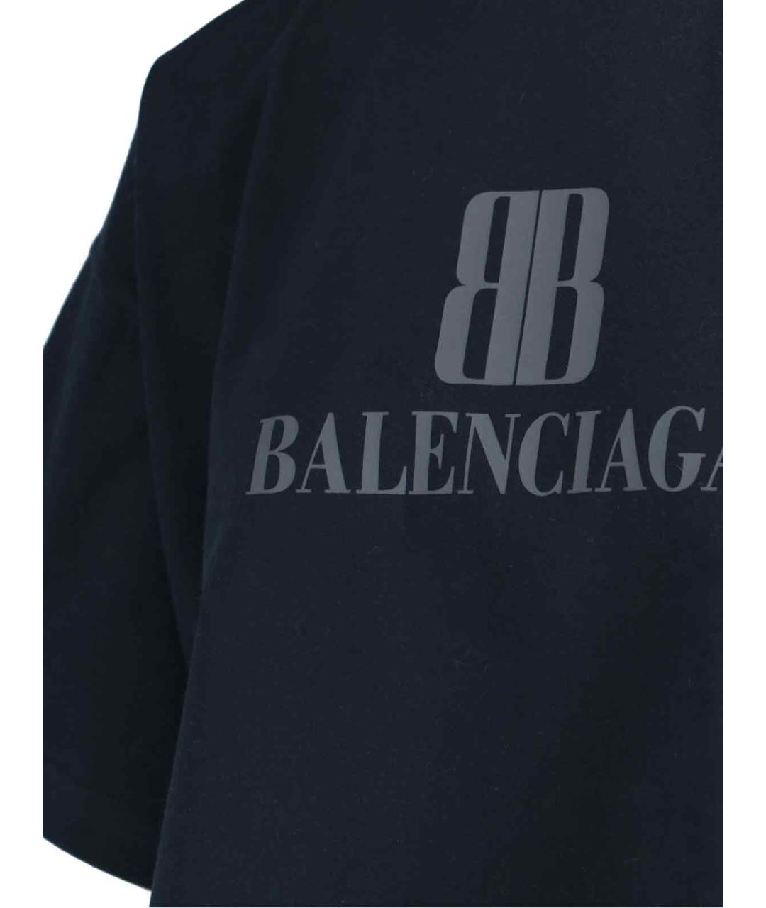 BALENCIAGA Темно-синяя хлопковая футболка, фото 3