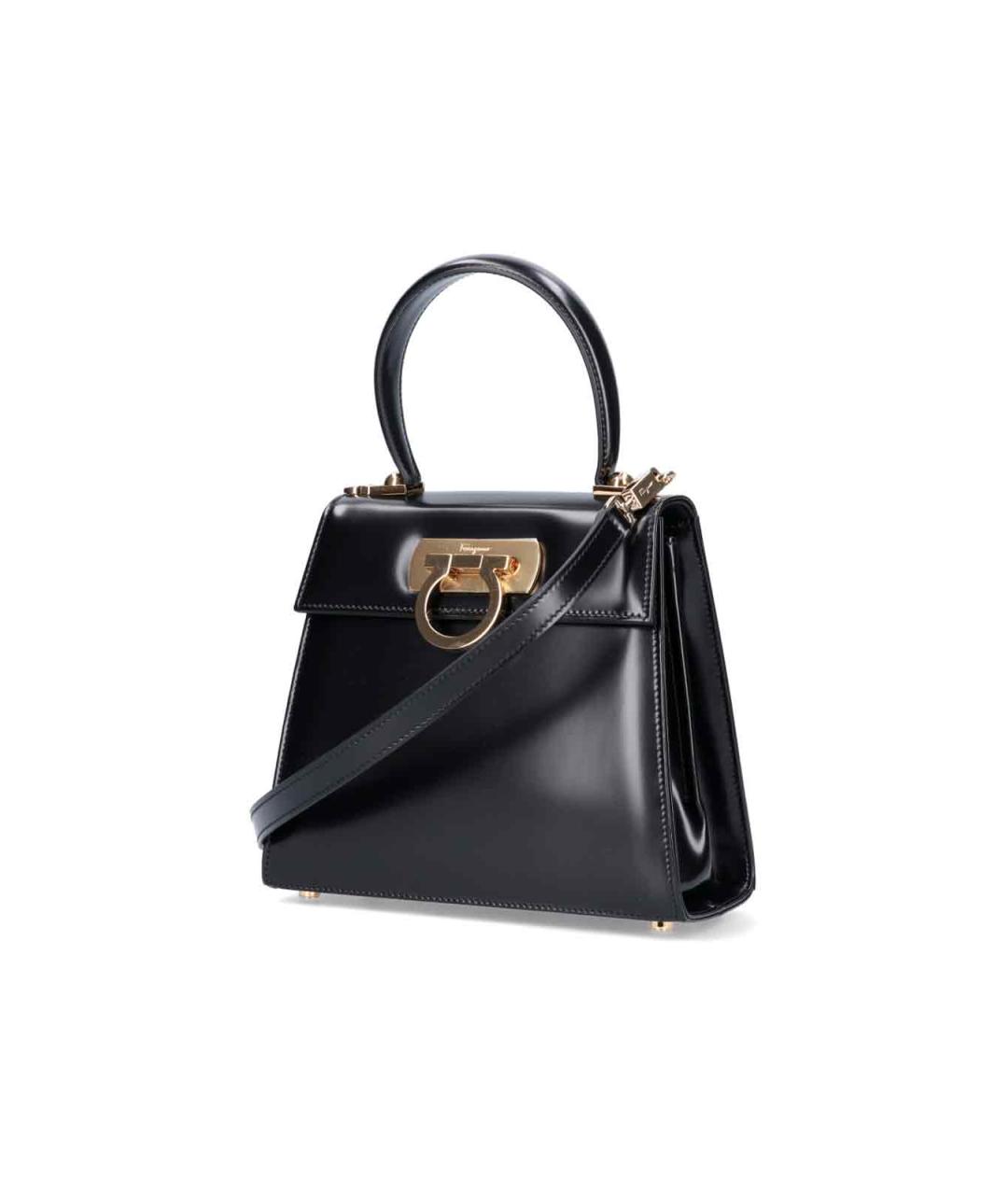 FERRAGAMO Черная кожаная сумка с короткими ручками, фото 2