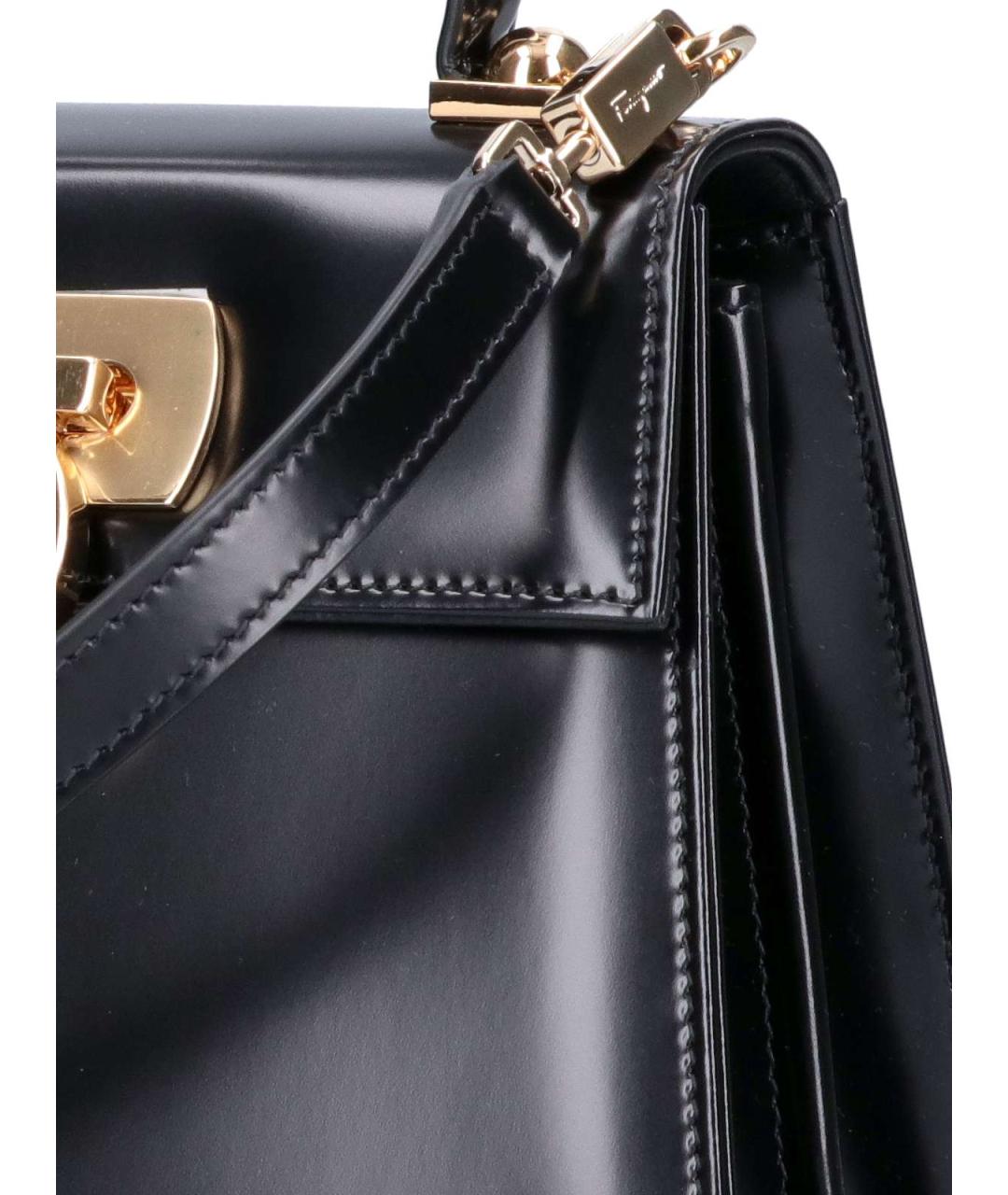 FERRAGAMO Черная кожаная сумка с короткими ручками, фото 5
