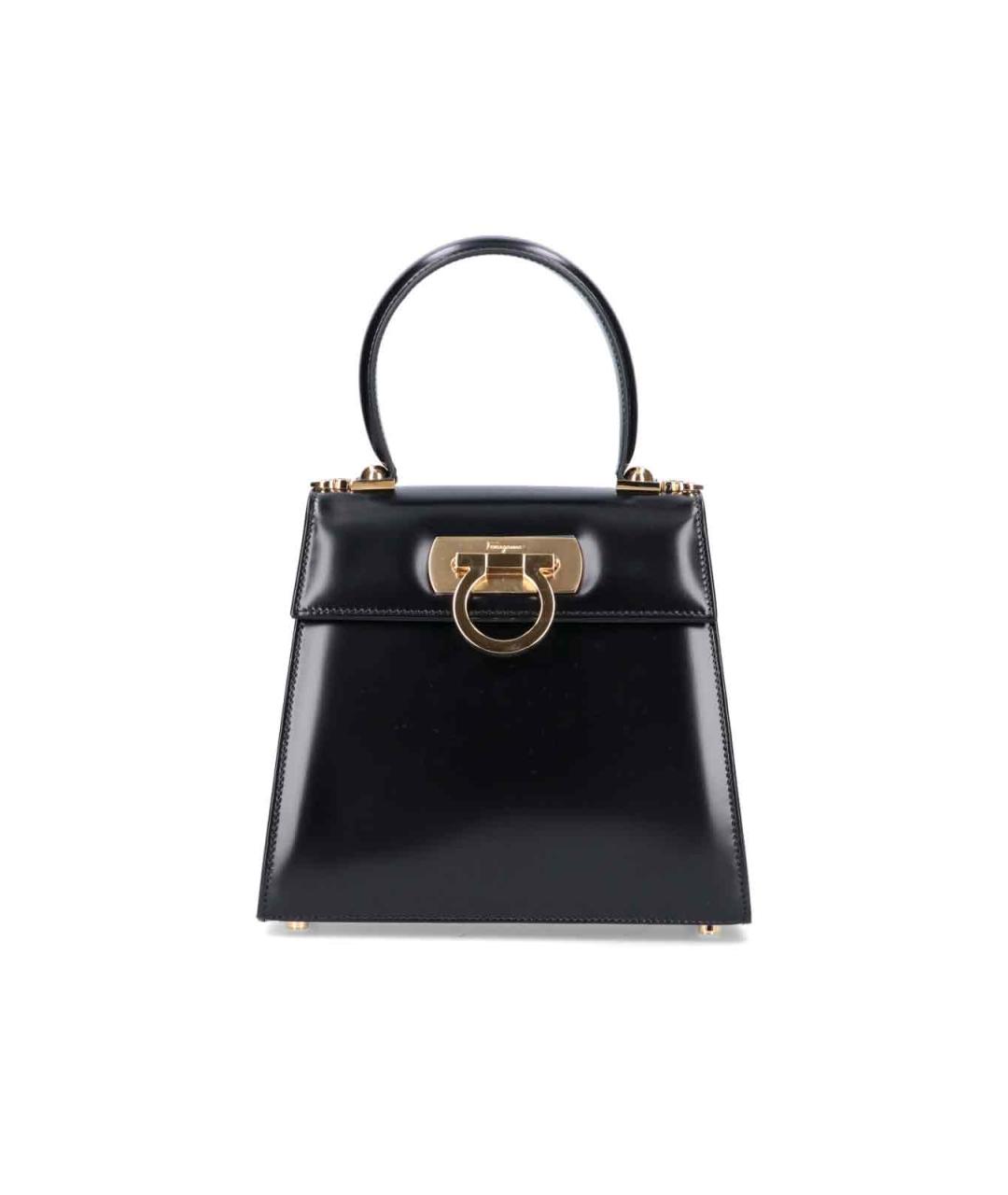 FERRAGAMO Черная кожаная сумка с короткими ручками, фото 1