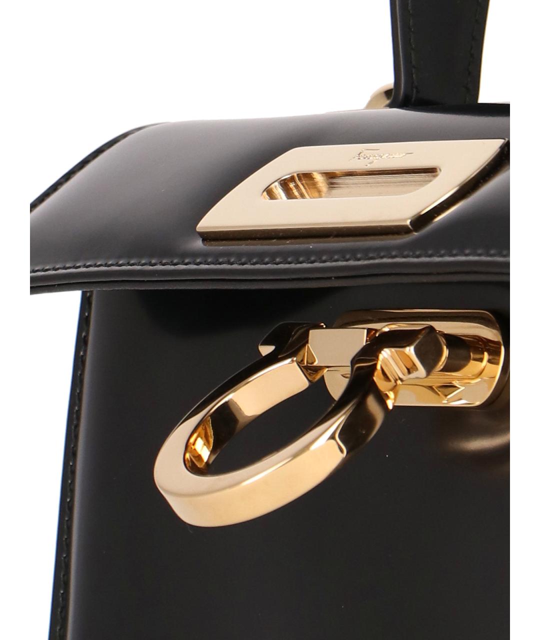 FERRAGAMO Черная кожаная сумка с короткими ручками, фото 4