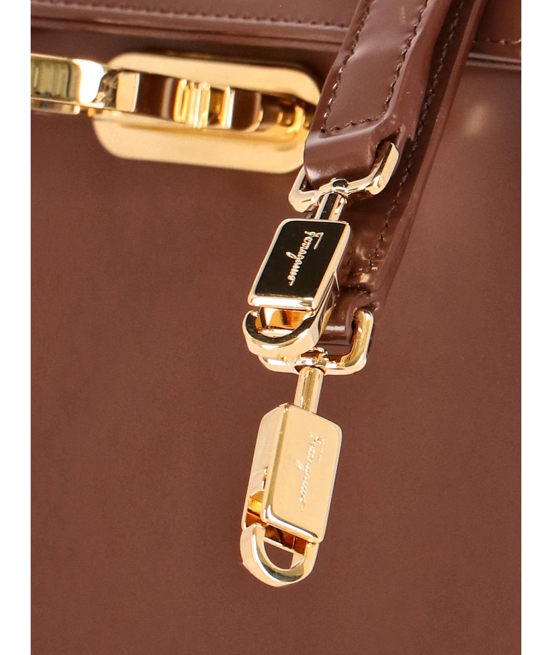 FERRAGAMO Коричневая кожаная сумка с короткими ручками, фото 4