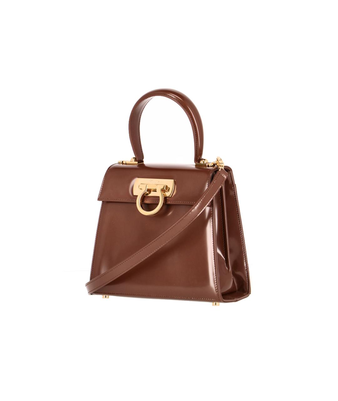 FERRAGAMO Коричневая кожаная сумка с короткими ручками, фото 2