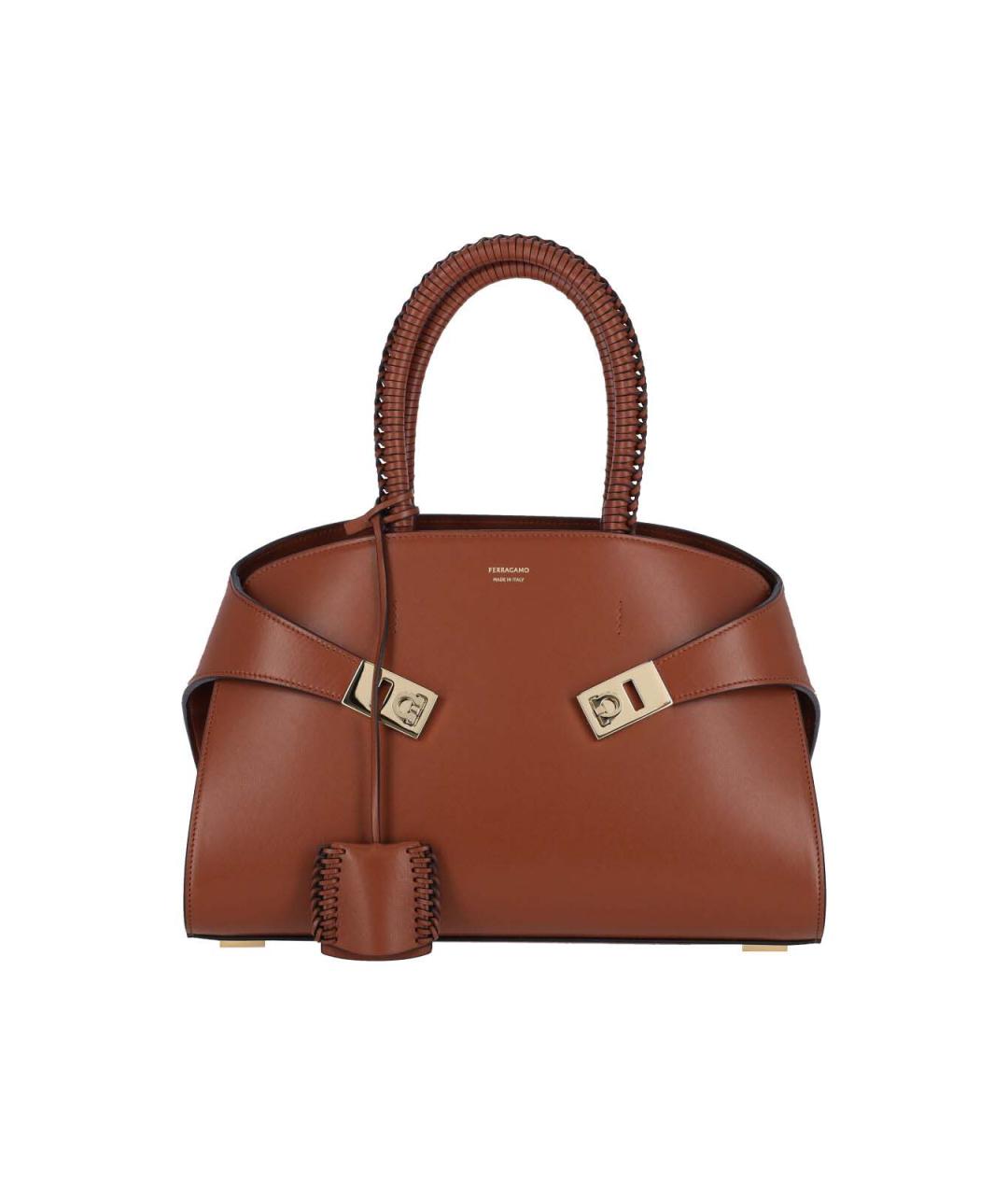 FERRAGAMO Коричневая кожаная сумка с короткими ручками, фото 1