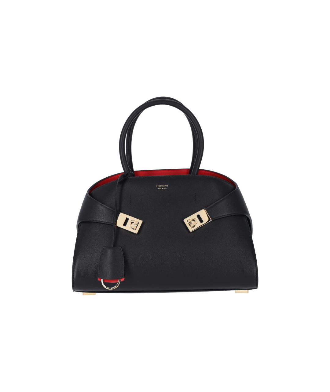 FERRAGAMO Черная кожаная сумка тоут, фото 1