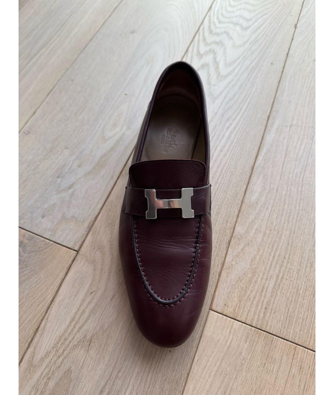 HERMES Бордовые кожаные лоферы, фото 2