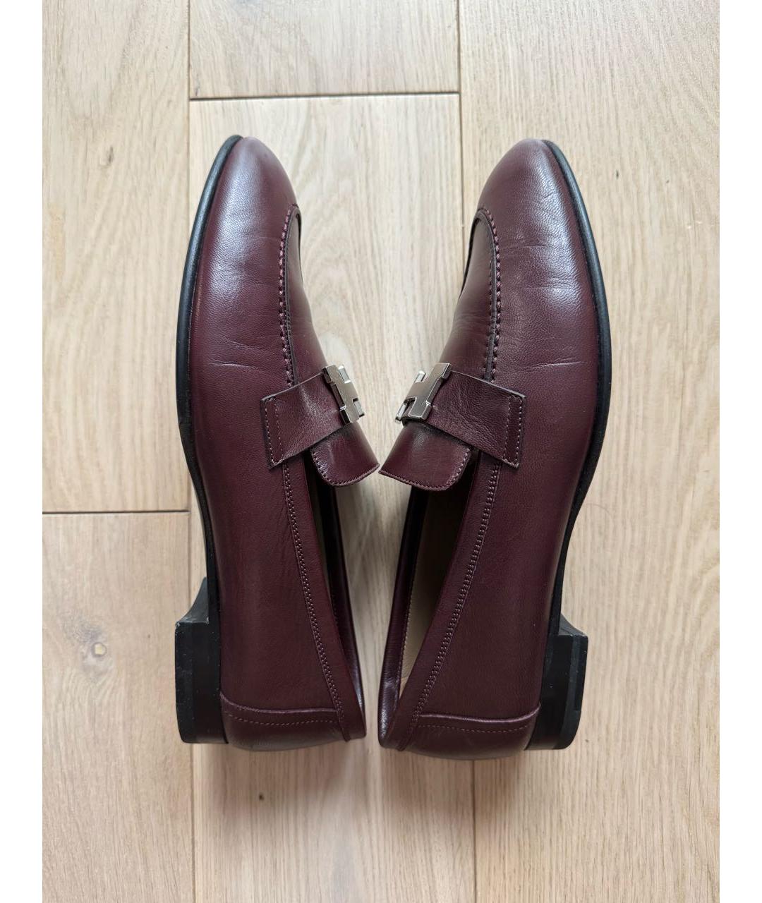 HERMES Бордовые кожаные лоферы, фото 9