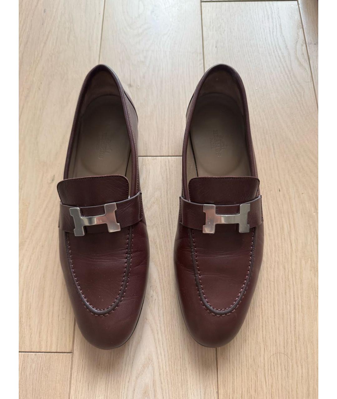 HERMES Бордовые кожаные лоферы, фото 3