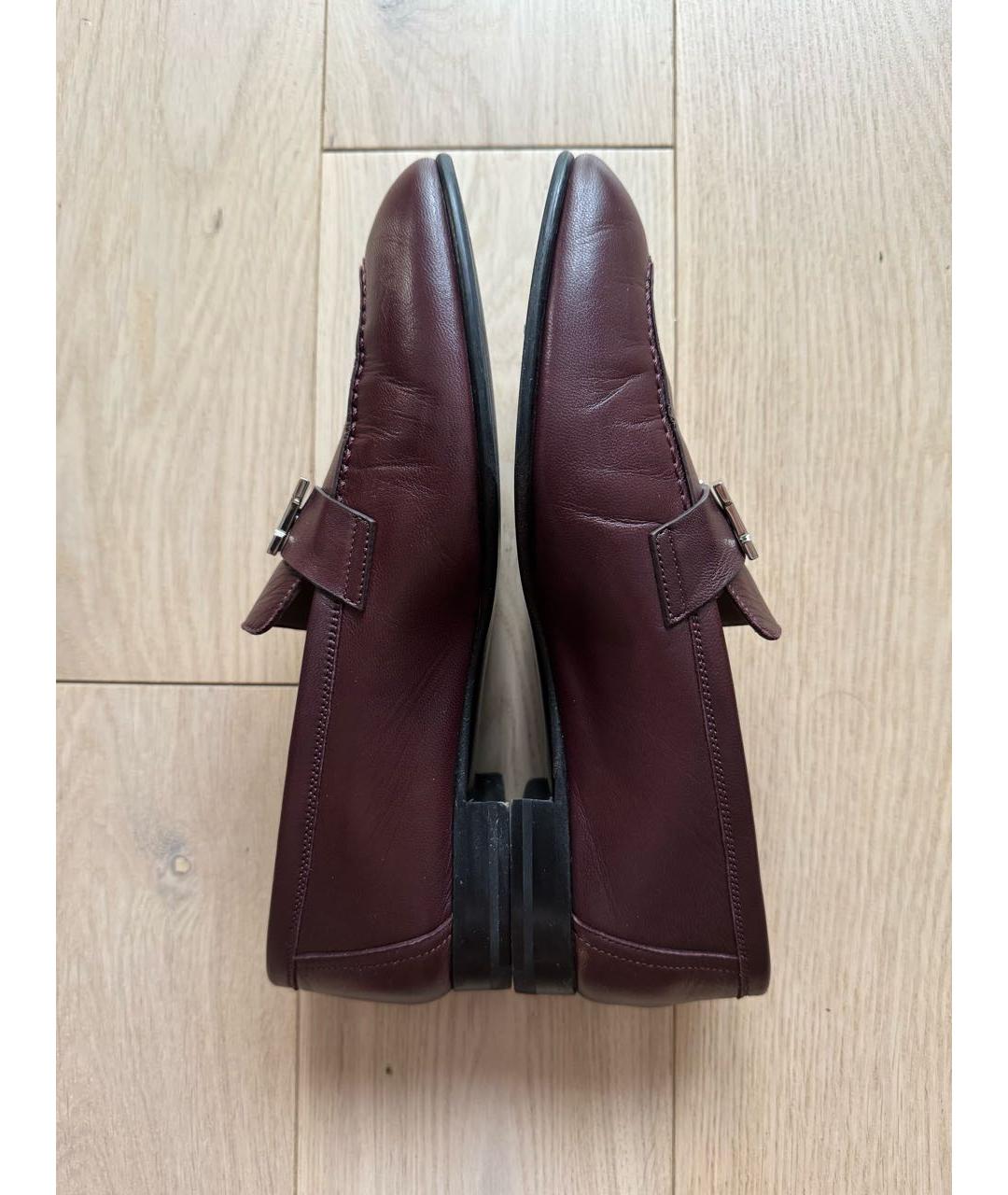 HERMES Бордовые кожаные лоферы, фото 5