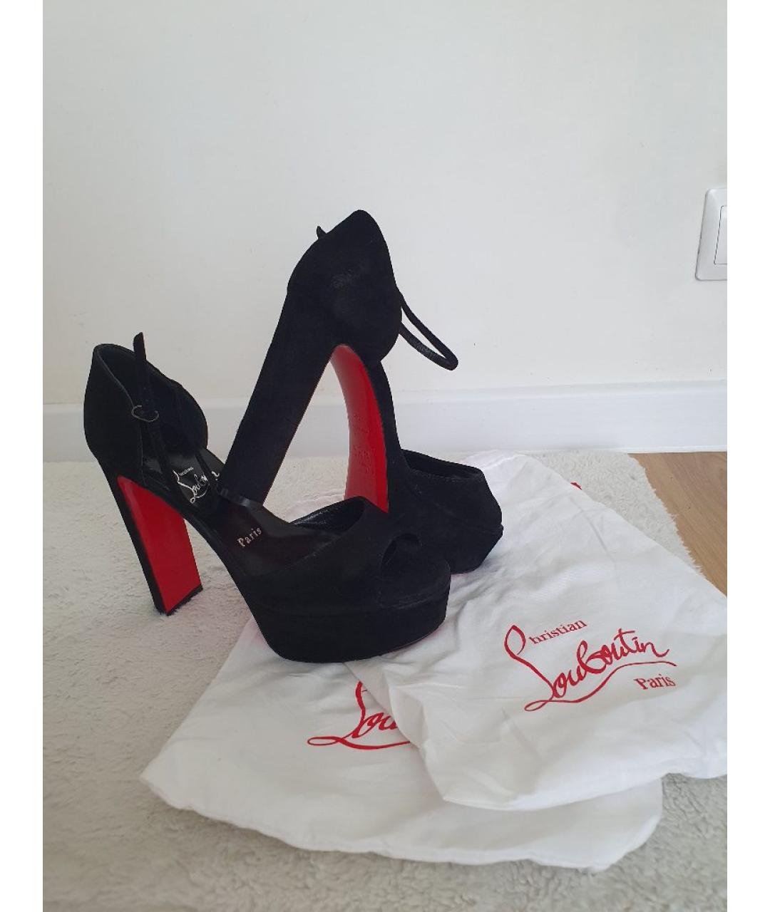 CHRISTIAN LOUBOUTIN Черные замшевые босоножки, фото 5
