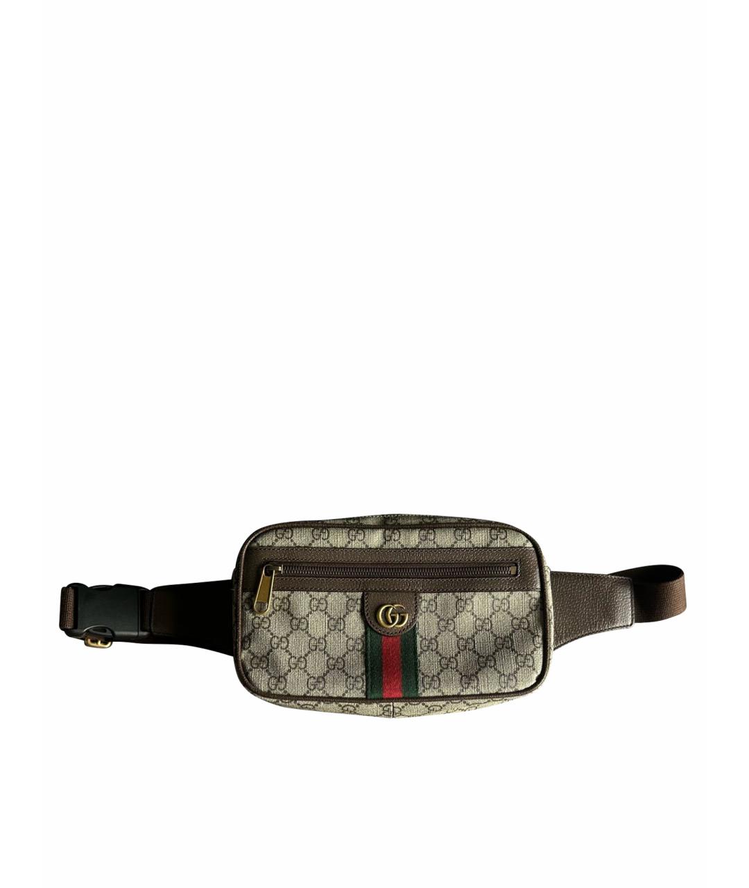 GUCCI Коричневая тканевая поясная сумка, фото 1