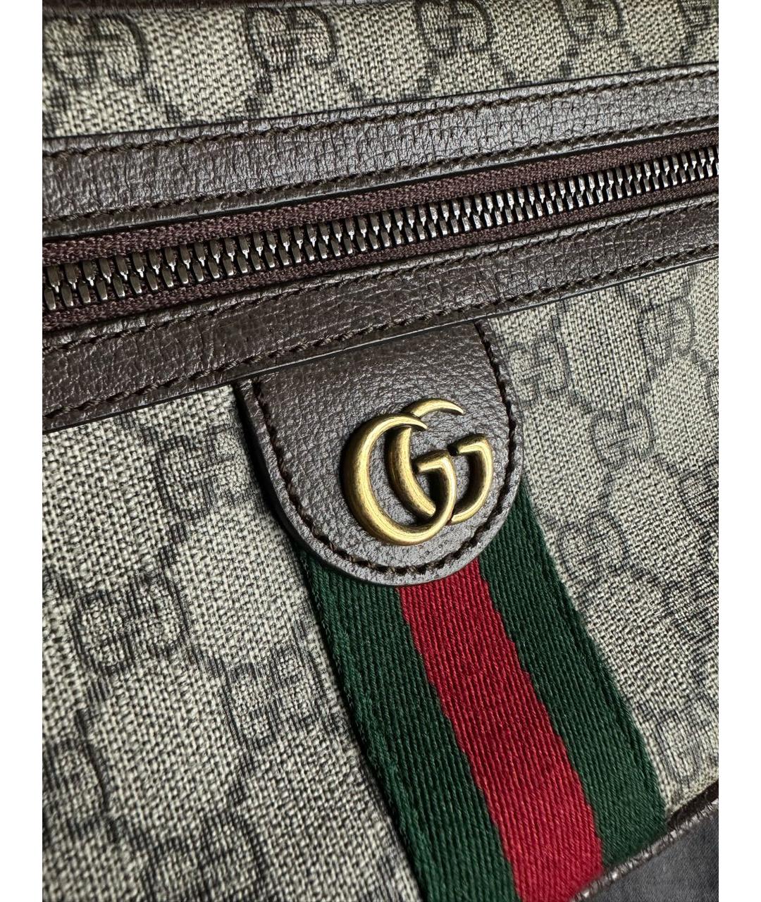 GUCCI Коричневая тканевая поясная сумка, фото 5
