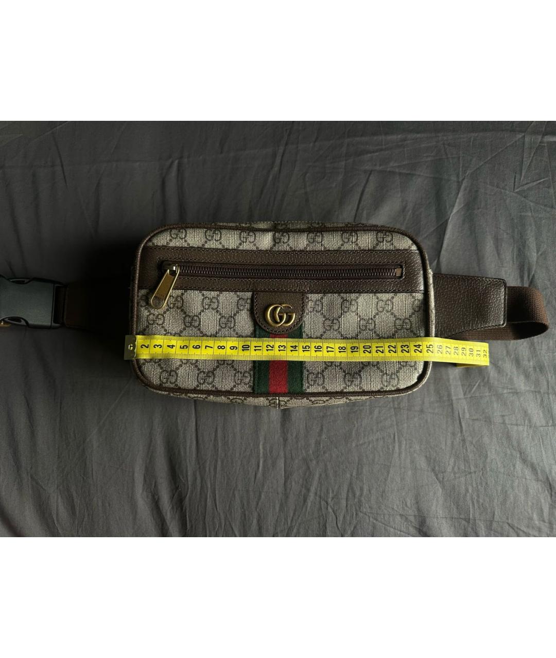 GUCCI Коричневая тканевая поясная сумка, фото 8