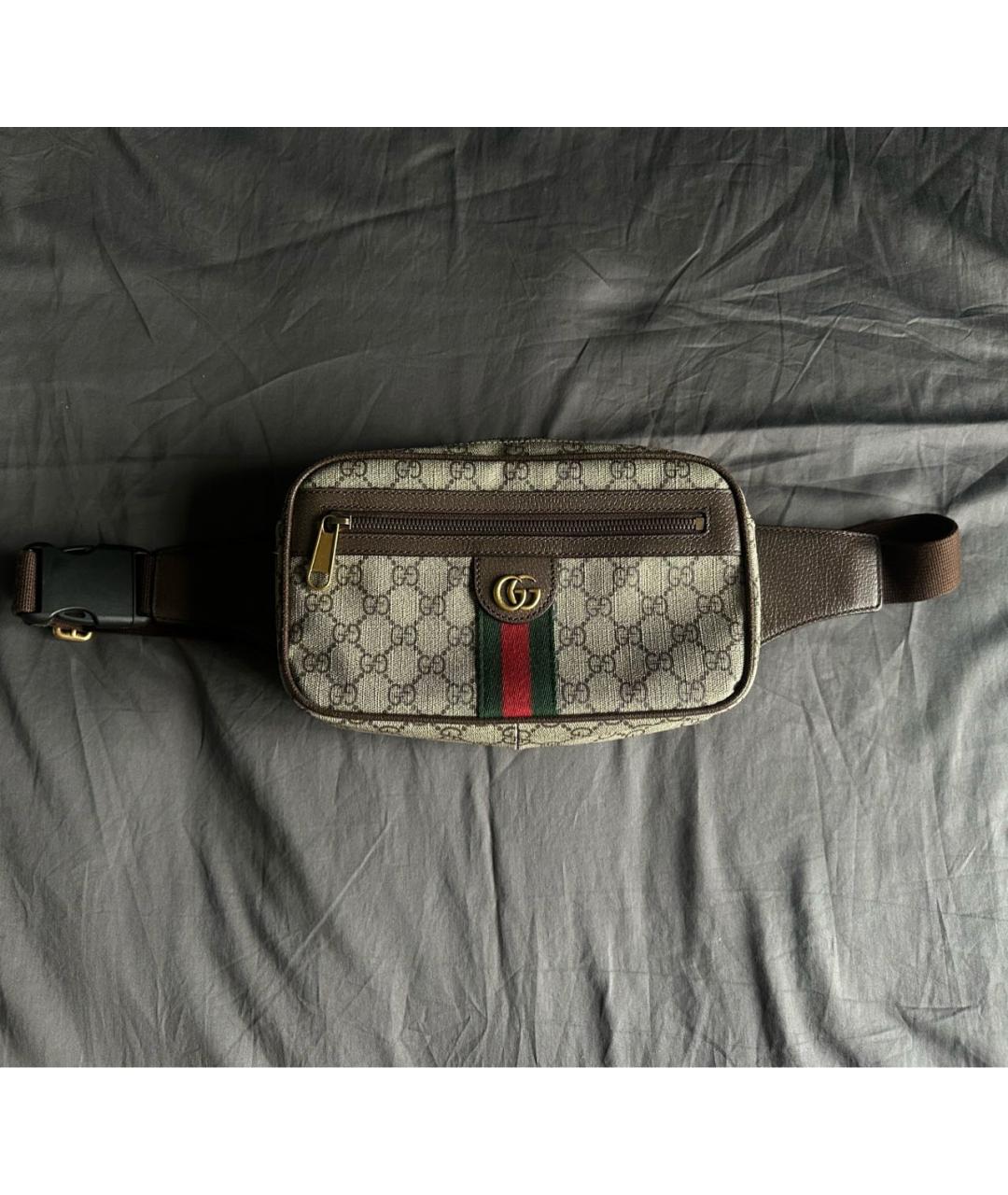 GUCCI Коричневая тканевая поясная сумка, фото 9
