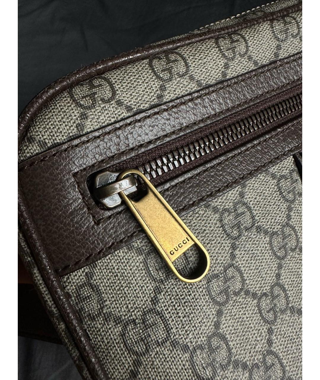 GUCCI Коричневая тканевая поясная сумка, фото 7