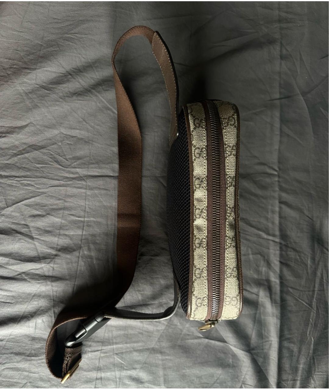 GUCCI Коричневая тканевая поясная сумка, фото 3