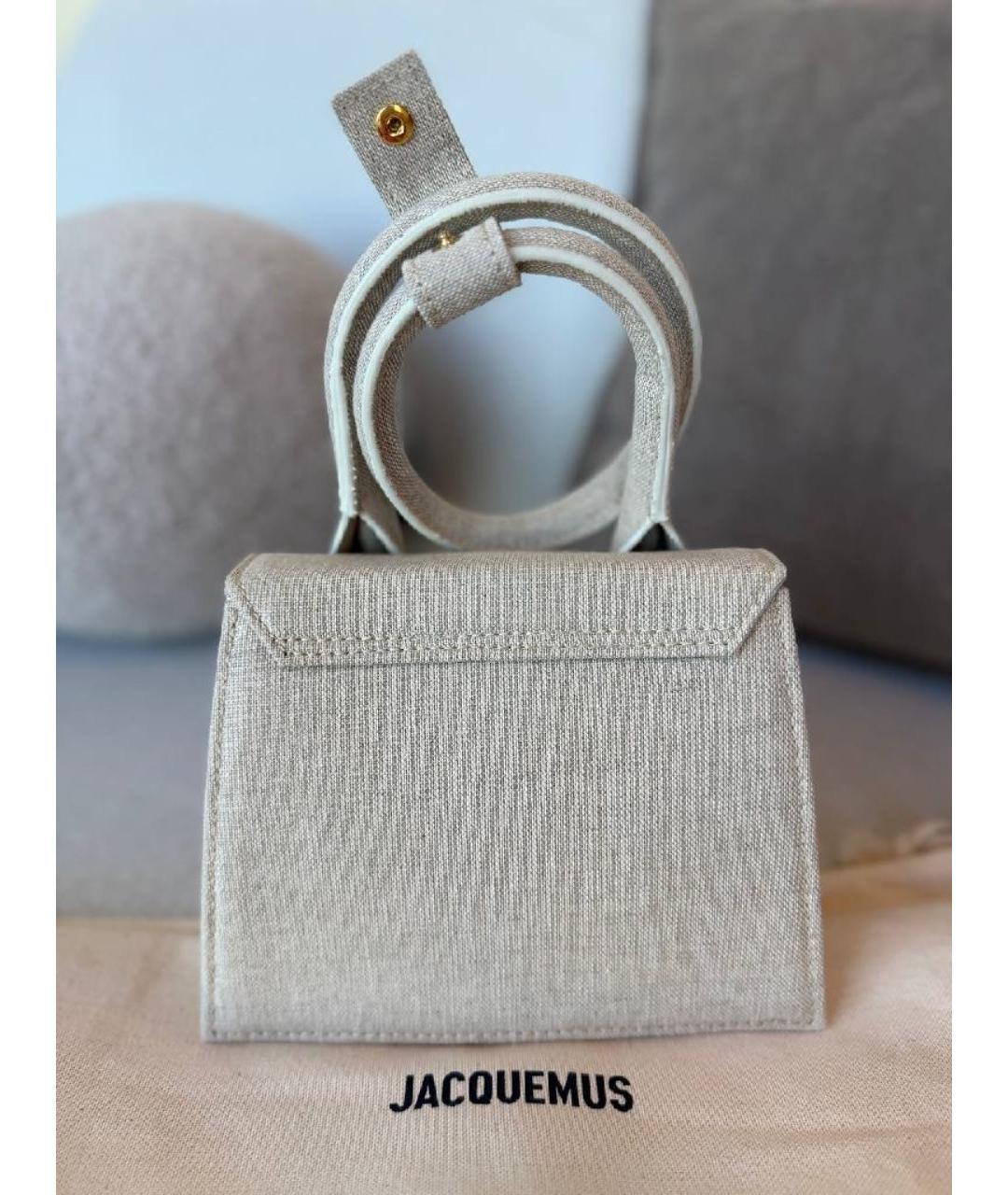 JACQUEMUS Бежевая тканевая сумка с короткими ручками, фото 3