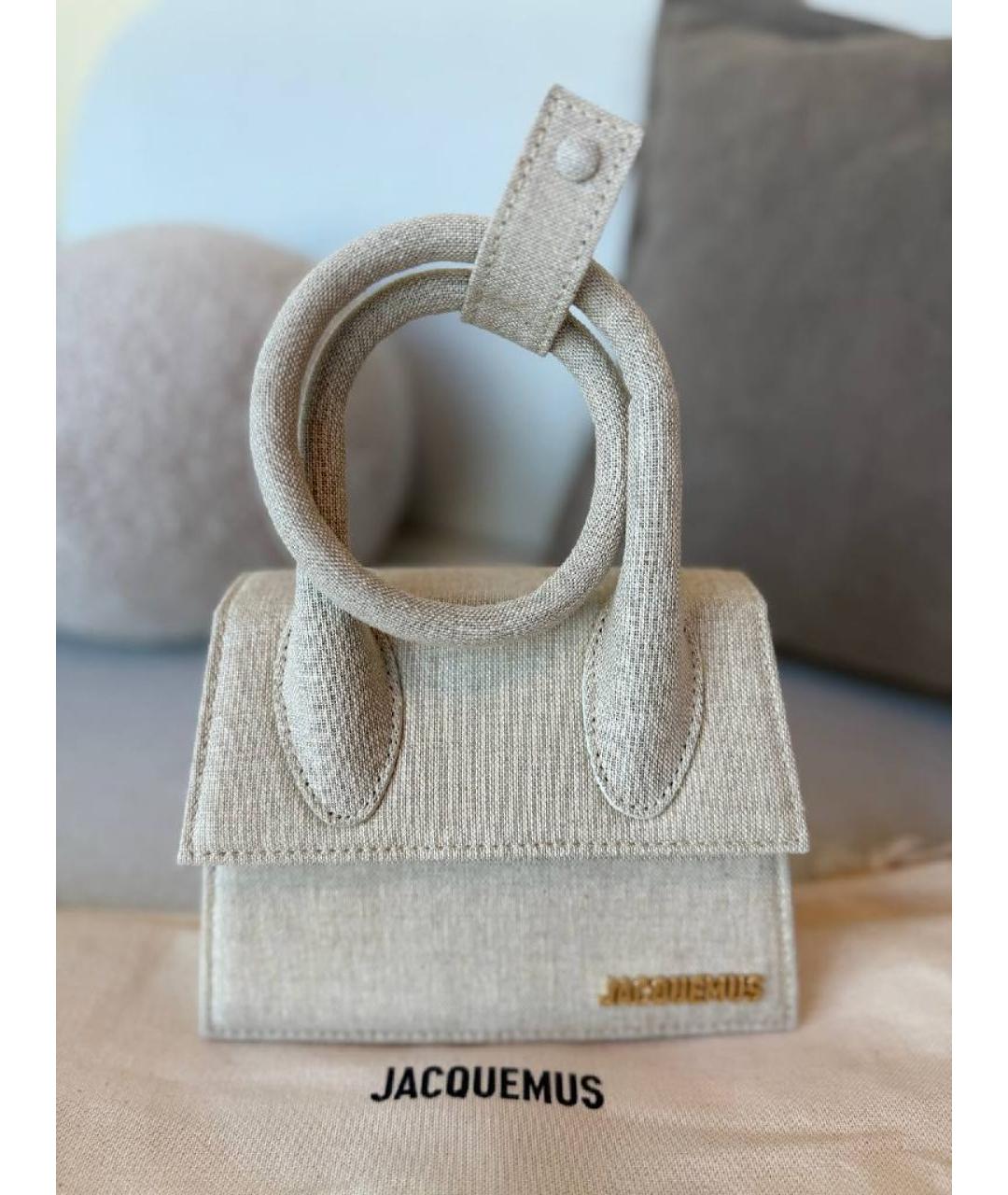JACQUEMUS Бежевая тканевая сумка с короткими ручками, фото 2