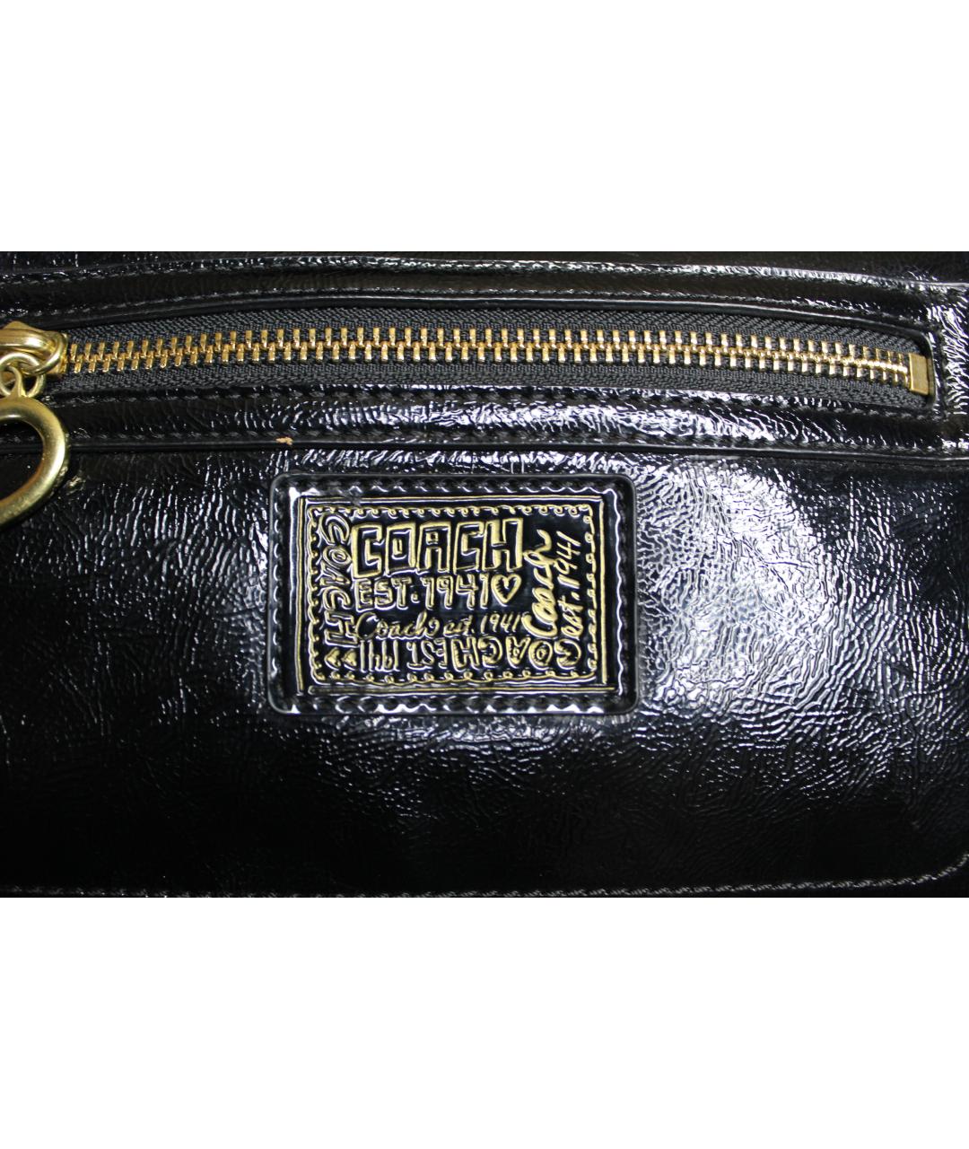 COACH Антрацитовая сумка через плечо из лакированной кожи, фото 5