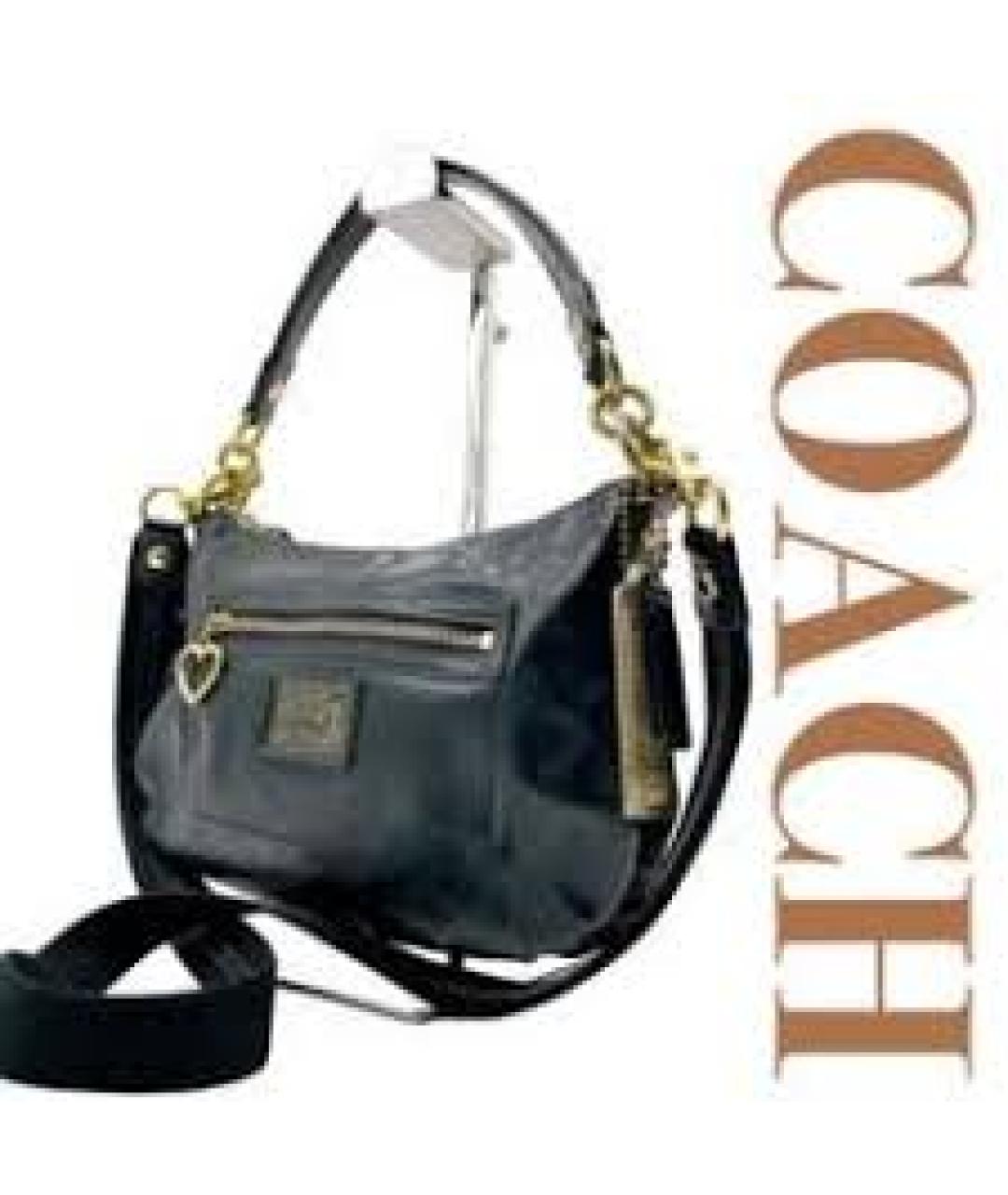 COACH Антрацитовая сумка через плечо из лакированной кожи, фото 2