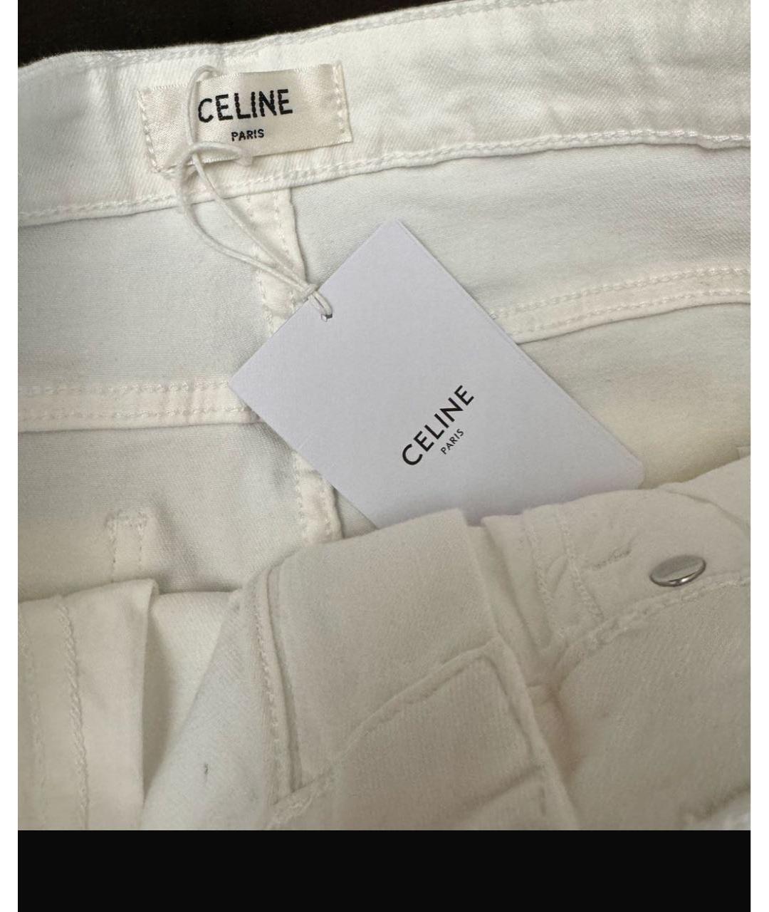 CELINE Белые хлопко-эластановые прямые джинсы, фото 3