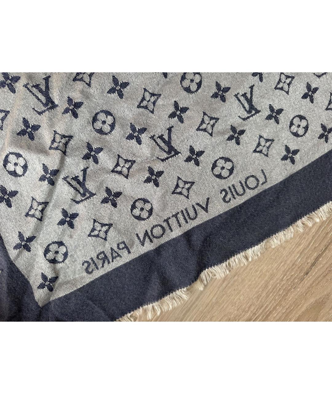 LOUIS VUITTON Темно-синий шерстяной шарф, фото 8