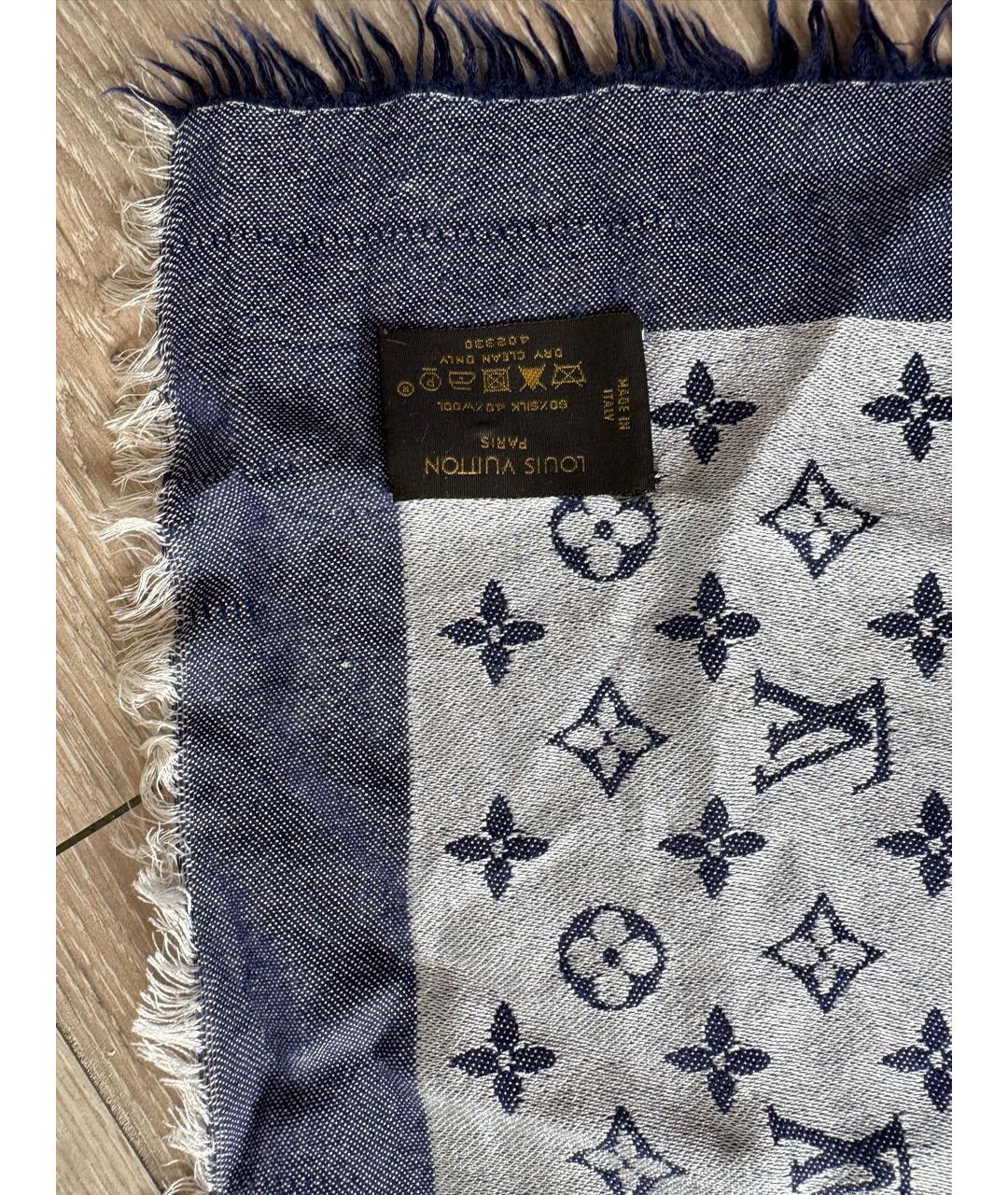 LOUIS VUITTON Темно-синий шерстяной шарф, фото 7