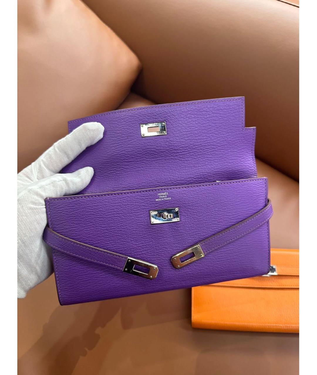 HERMES Фиолетовый кожаный кошелек, фото 3