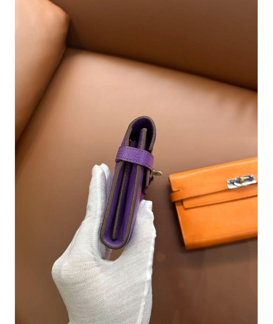 HERMES Фиолетовый кожаный кошелек, фото 7