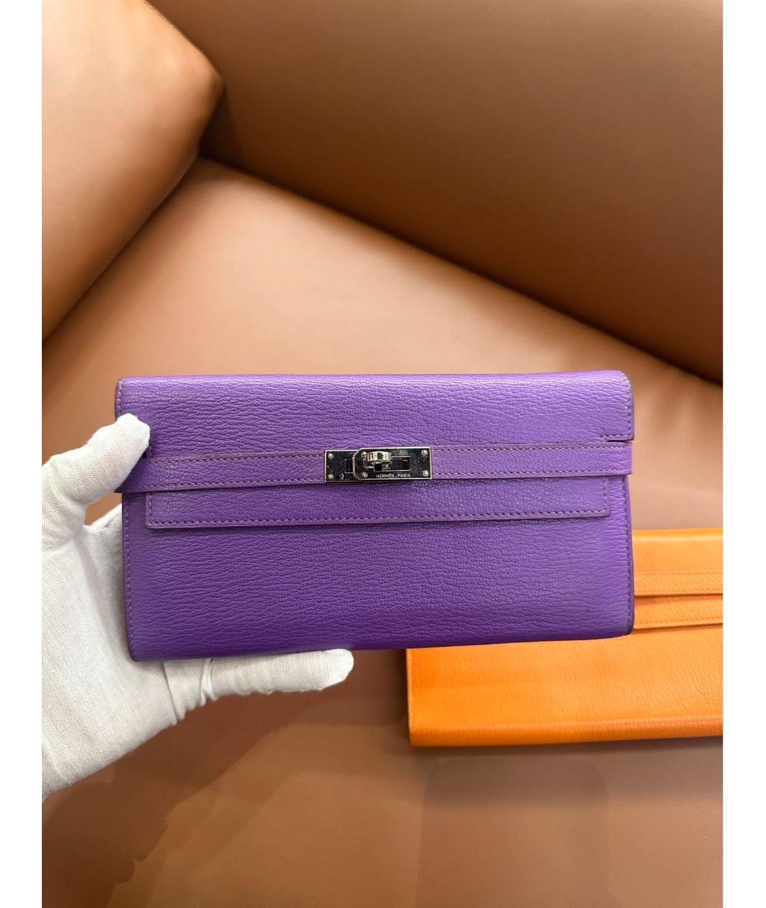 HERMES Фиолетовый кожаный кошелек, фото 2