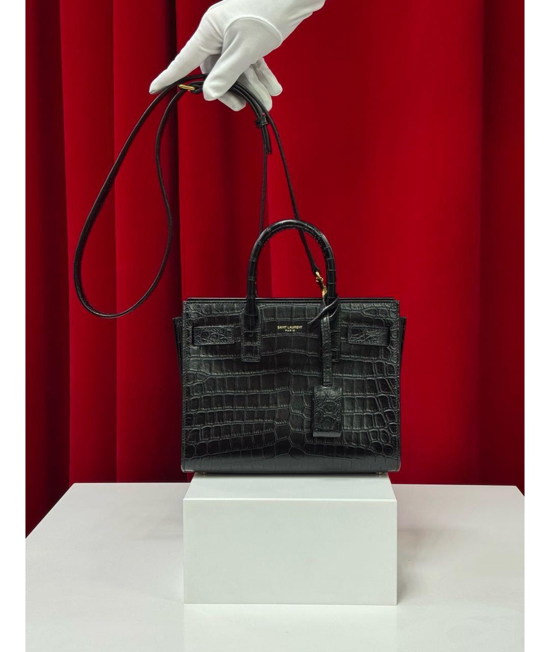 SAINT LAURENT Черная кожаная сумка тоут, фото 6