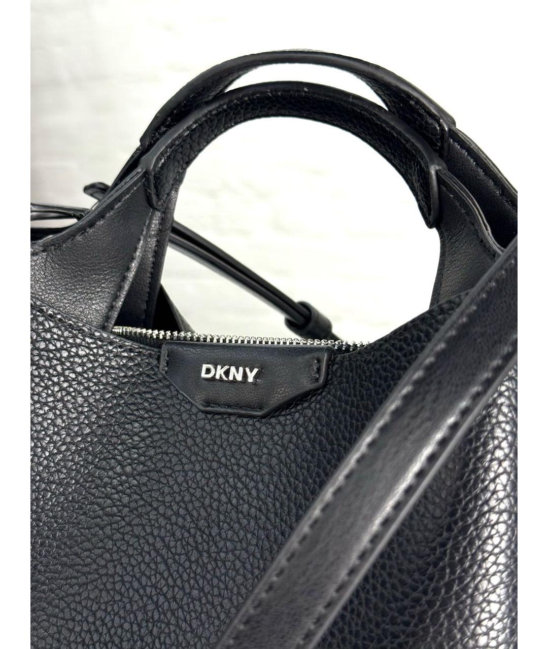 DKNY Черная кожаная сумка с короткими ручками, фото 5