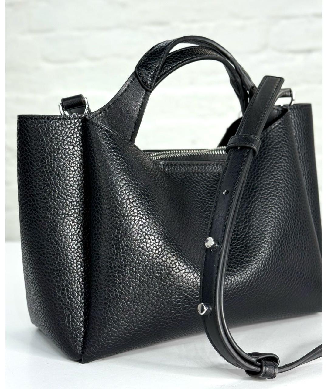 DKNY Черная кожаная сумка с короткими ручками, фото 3