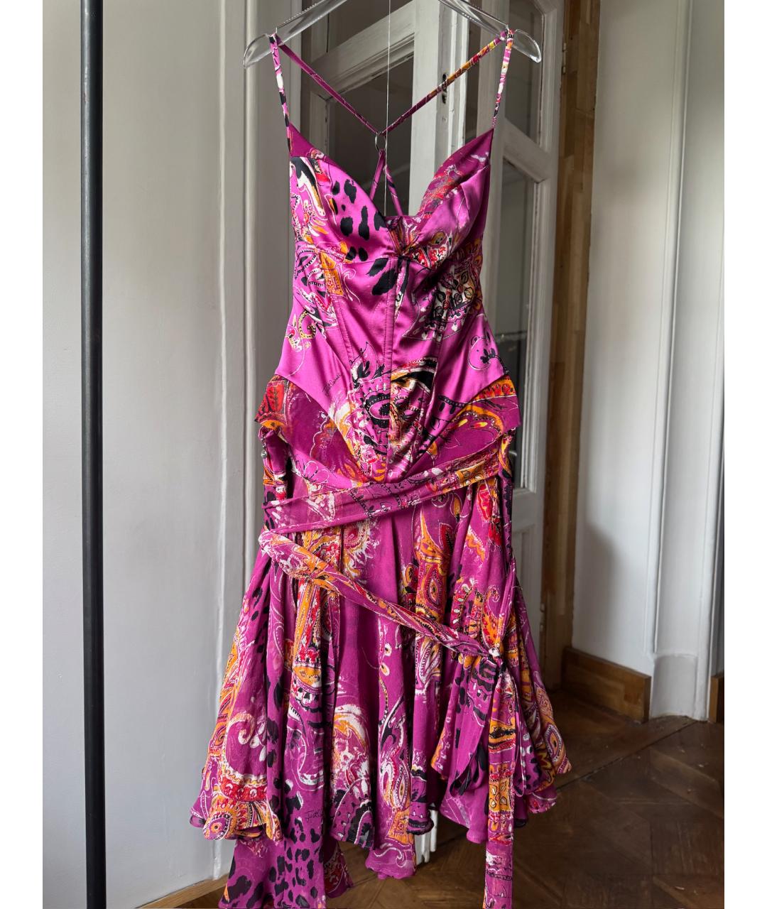 ROBERTO CAVALLI Фуксия шелковый костюм с юбками, фото 10
