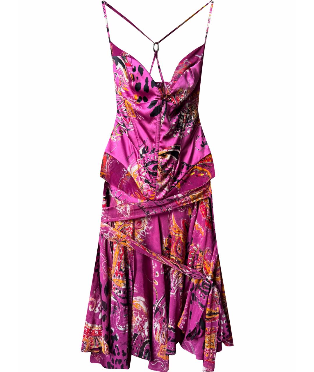 ROBERTO CAVALLI Фуксия шелковый костюм с юбками, фото 1
