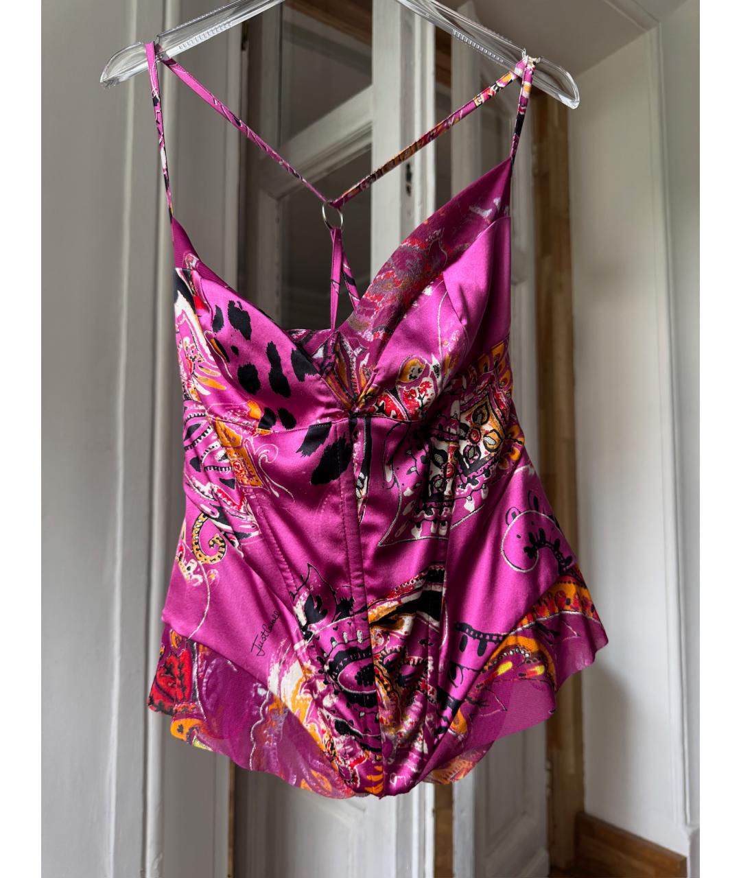 ROBERTO CAVALLI Фуксия шелковый костюм с юбками, фото 8