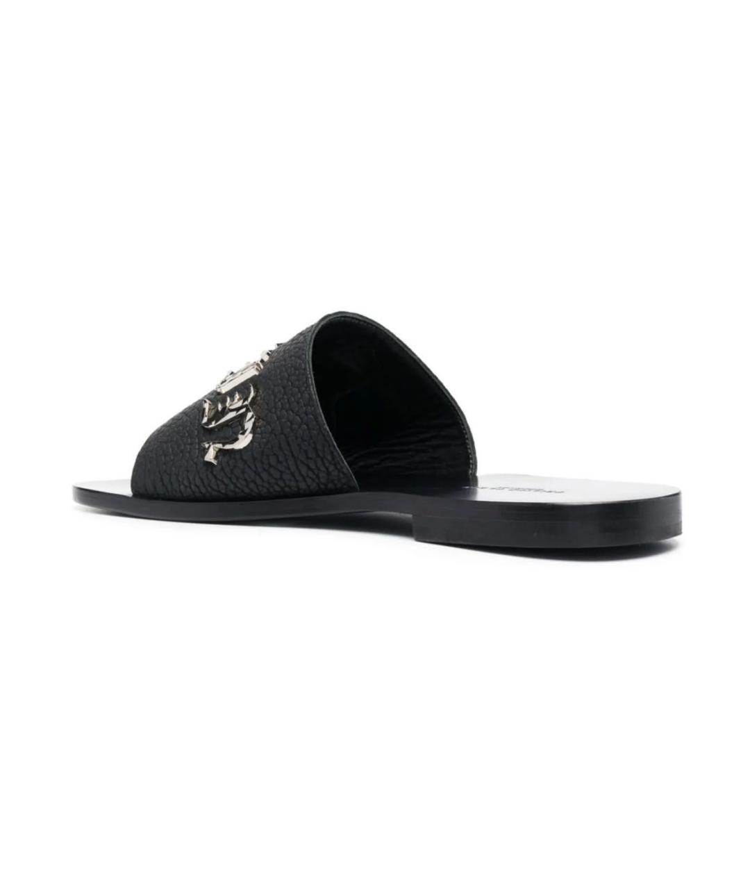PHILIPP PLEIN Черные кожаные шлепанцы, фото 3