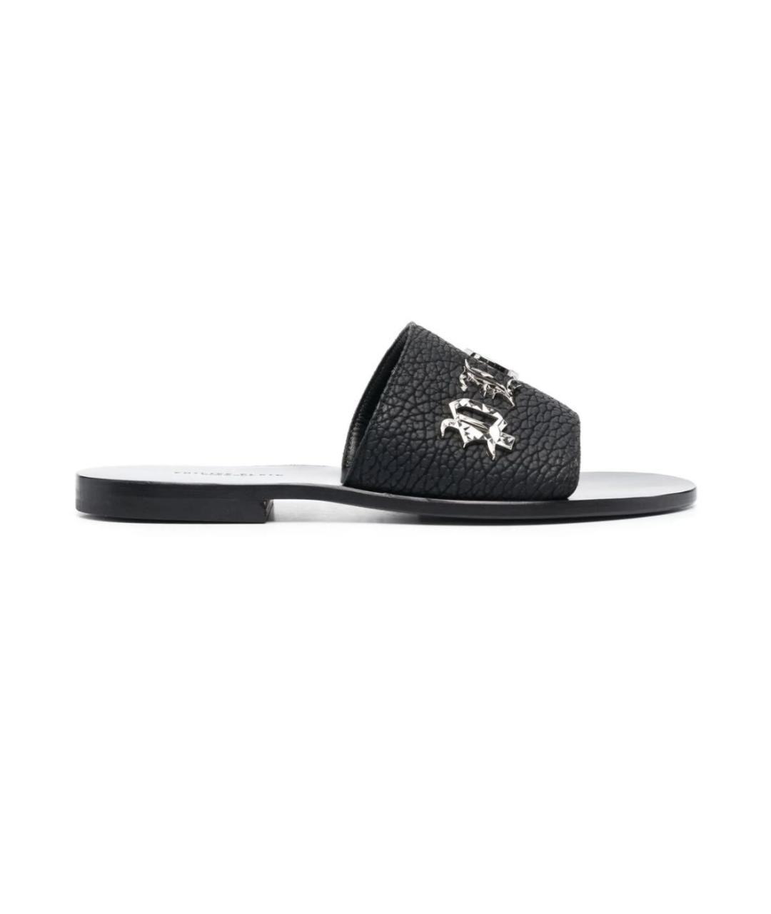 PHILIPP PLEIN Черные кожаные шлепанцы, фото 6