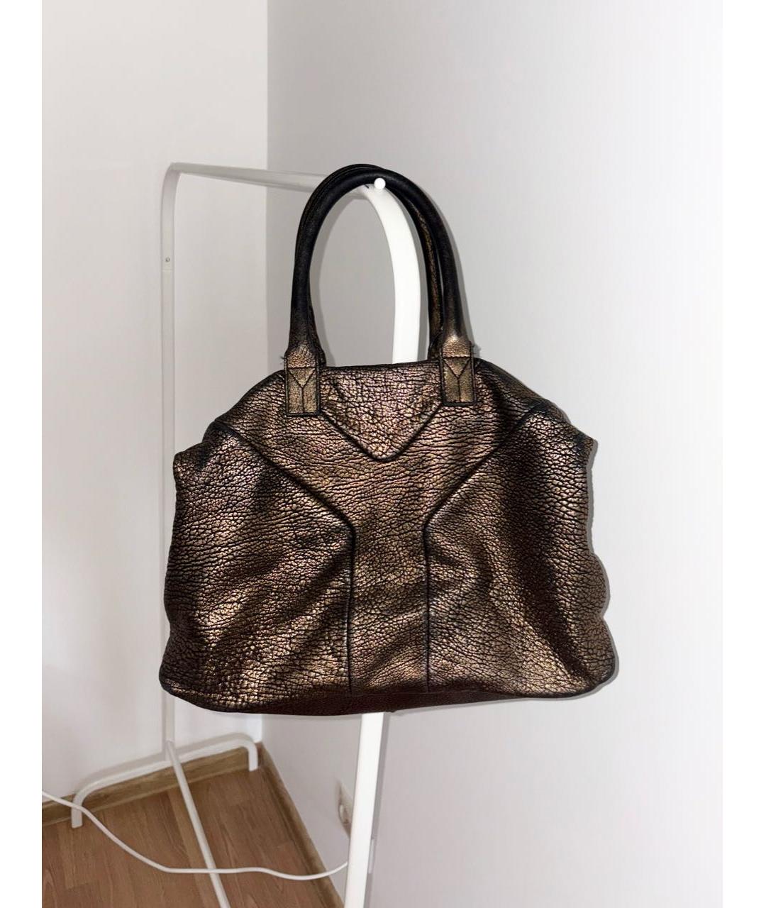 SAINT LAURENT Золотая кожаная сумка с короткими ручками, фото 2