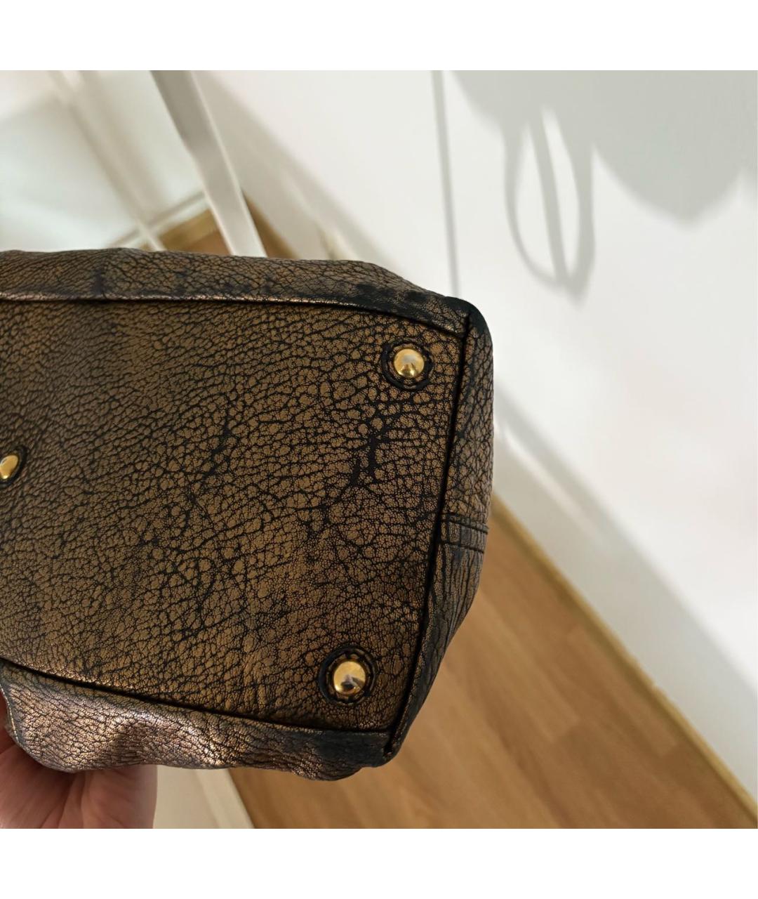 SAINT LAURENT Золотая кожаная сумка с короткими ручками, фото 8