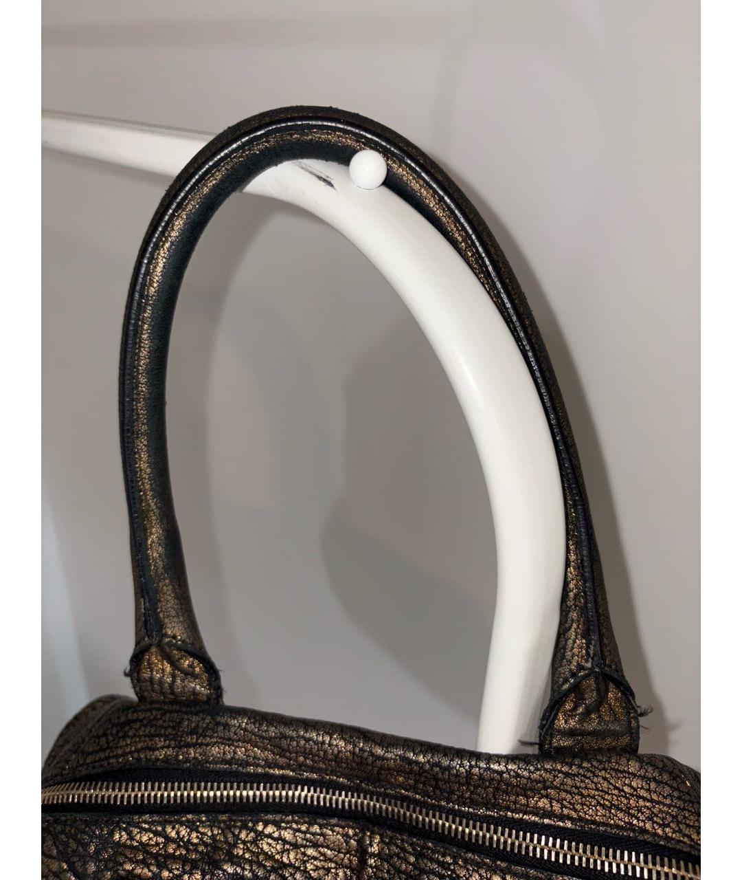 SAINT LAURENT Золотая кожаная сумка с короткими ручками, фото 7