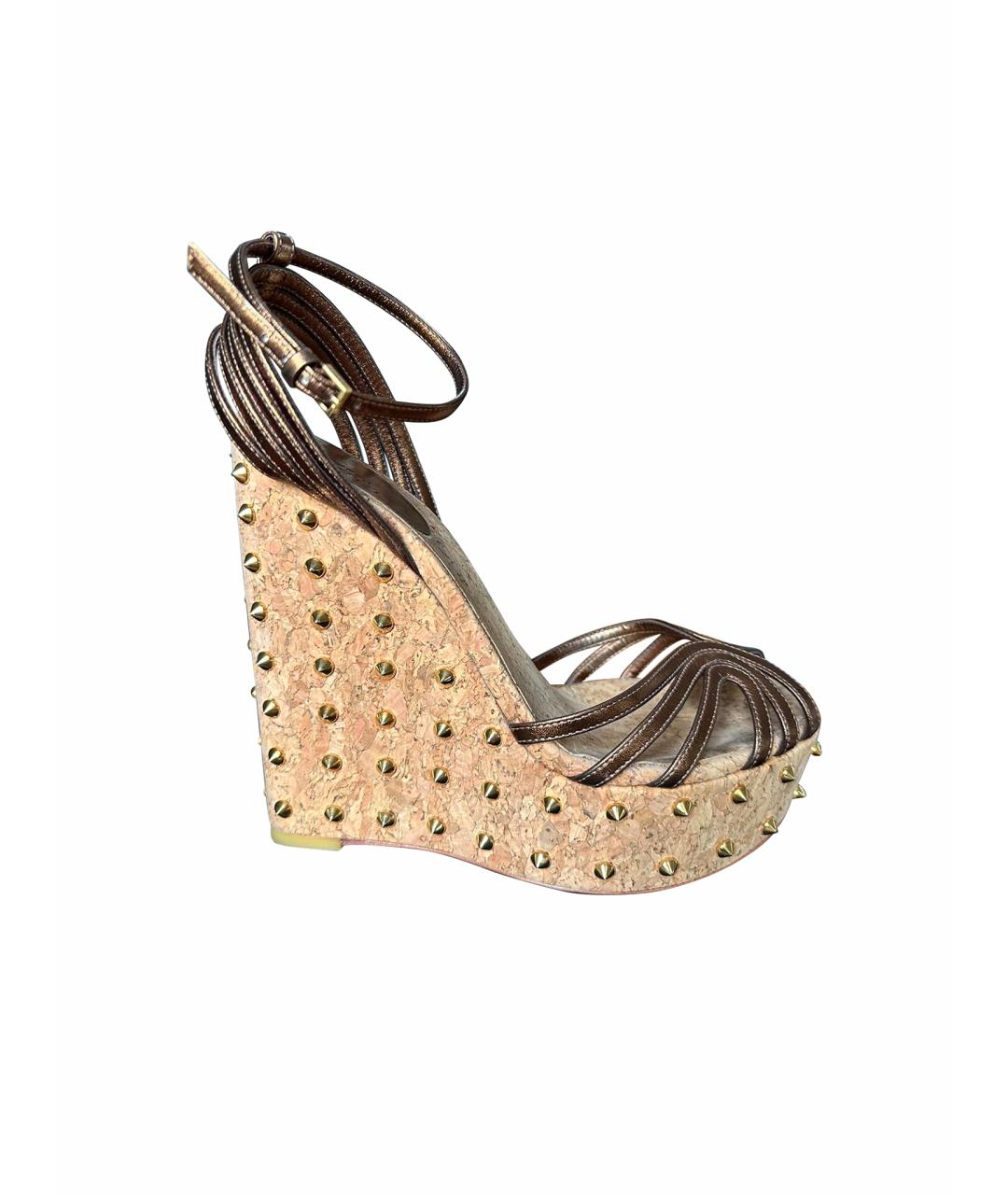 GUCCI Золотые кожаные босоножки, фото 1