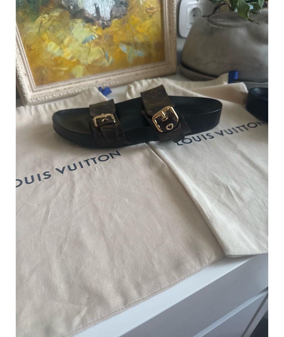 LOUIS VUITTON Коричневые кожаные шлепанцы, фото 2