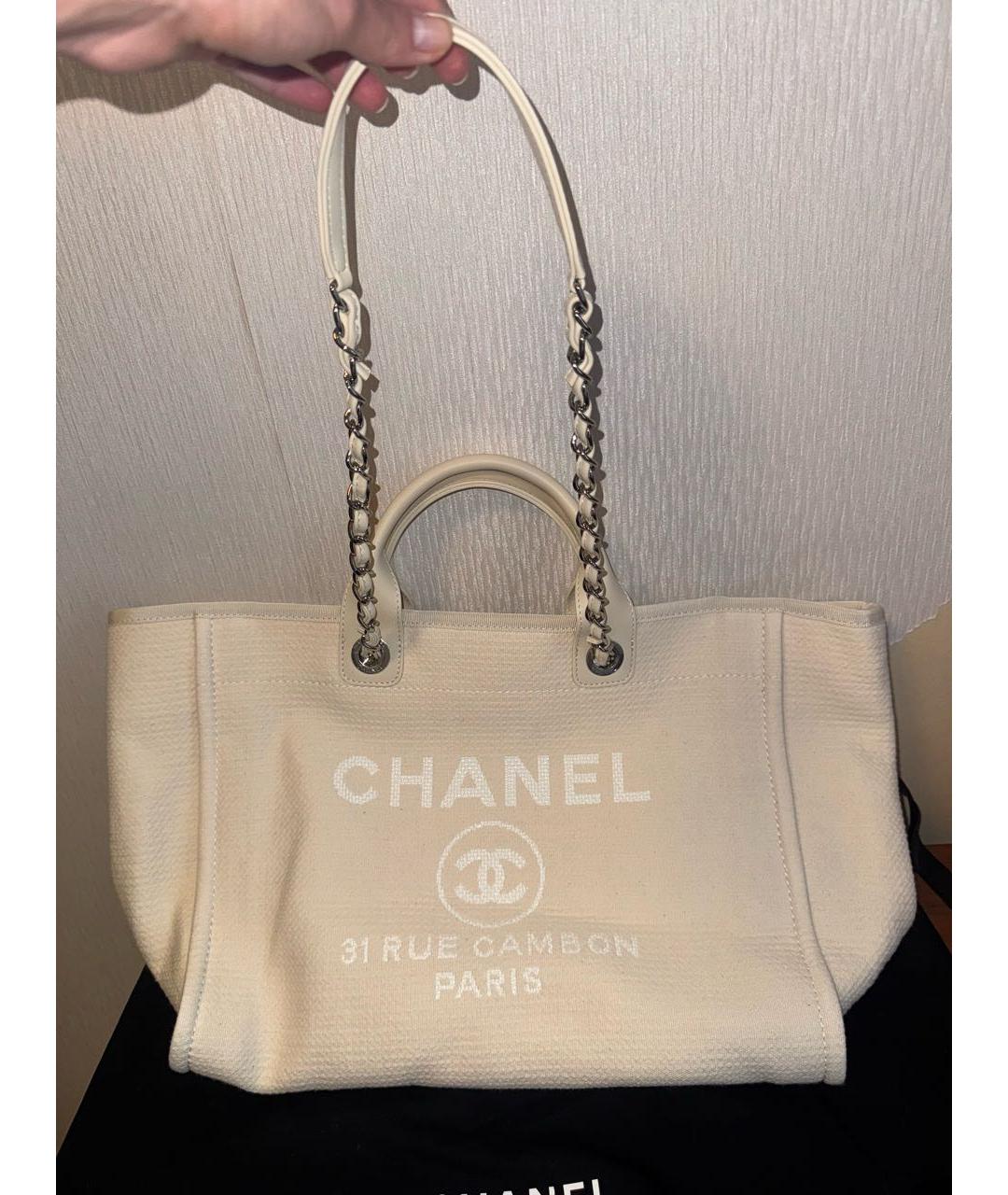 CHANEL Бежевая тканевая пляжная сумка, фото 2