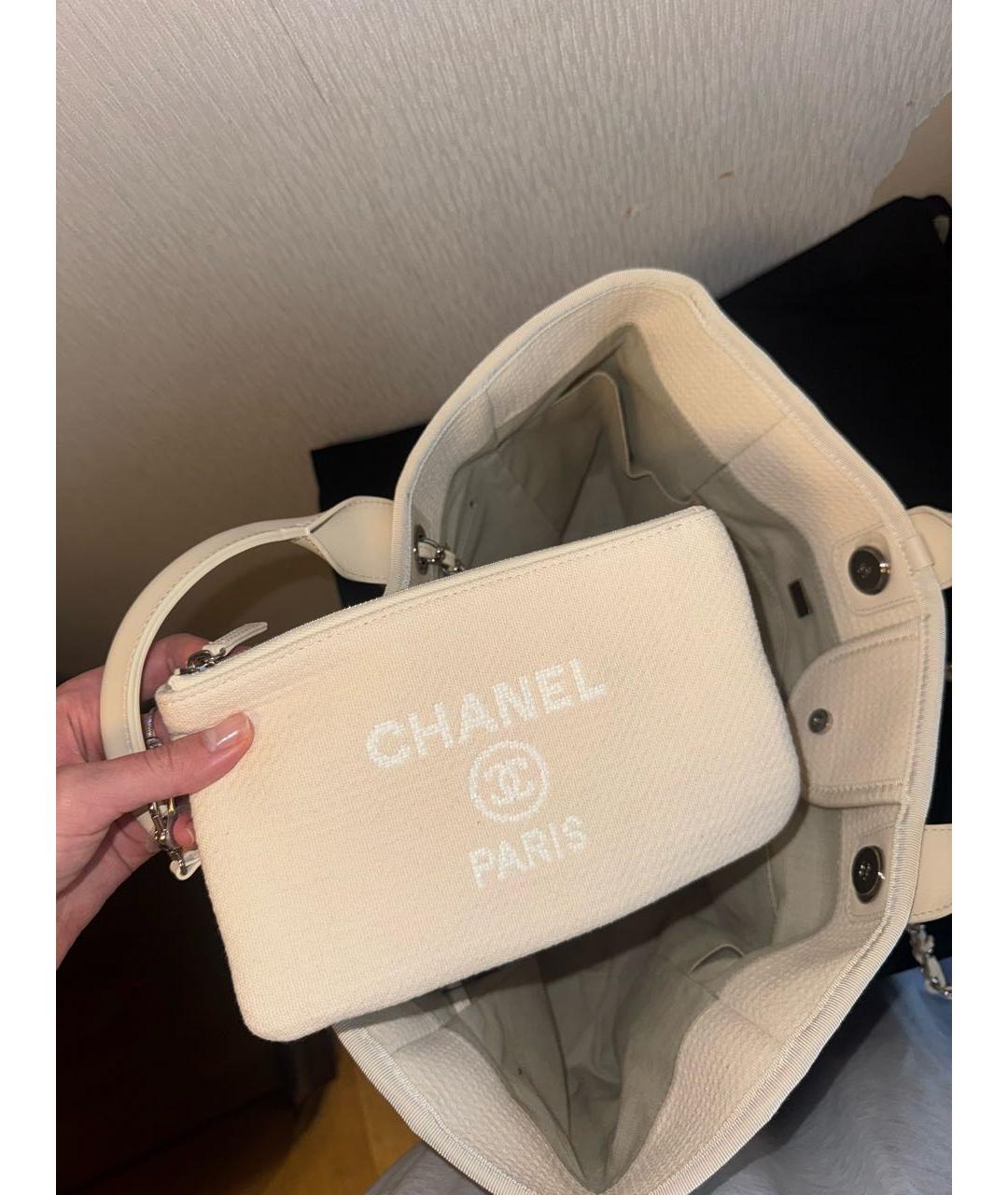 CHANEL Бежевая тканевая пляжная сумка, фото 5