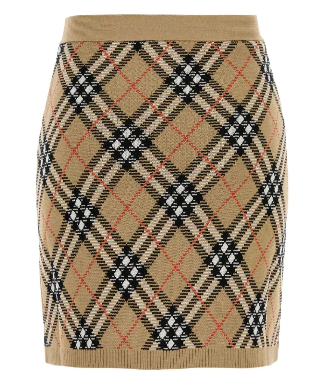BURBERRY Бежевая шерстяная юбка мини, фото 2