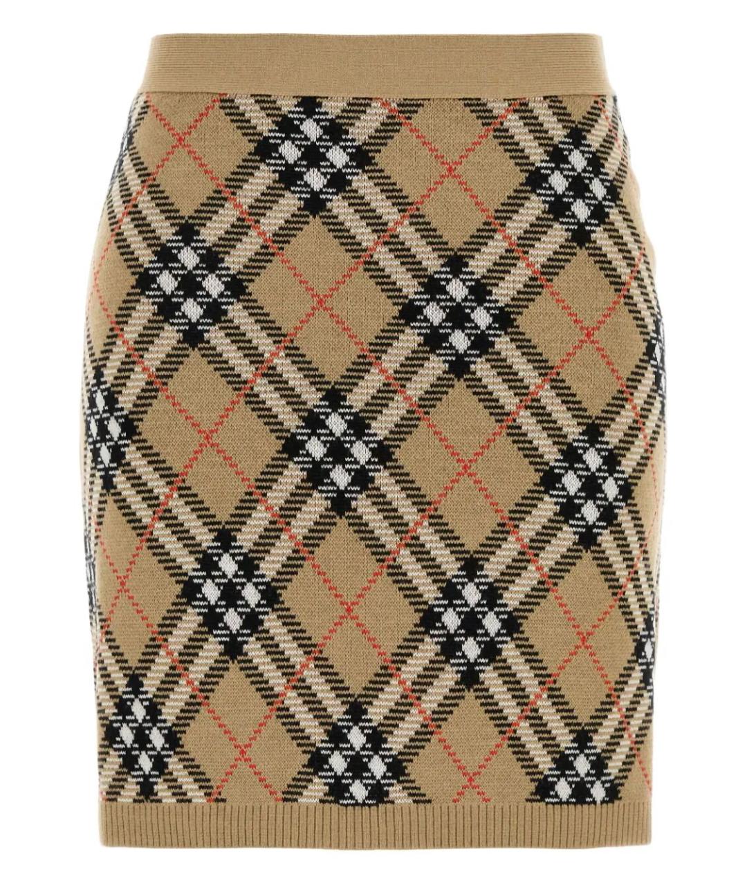BURBERRY Бежевая шерстяная юбка мини, фото 1